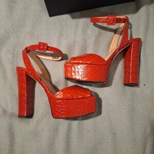 GIUSEPPE ZANOTTI-Croc-Emboss Chunky Red Platform Sandals Women 38(US 5.5-6)-NWT
